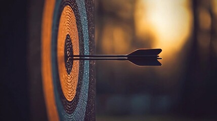 Focused arrow hitting the bullseye of a target.