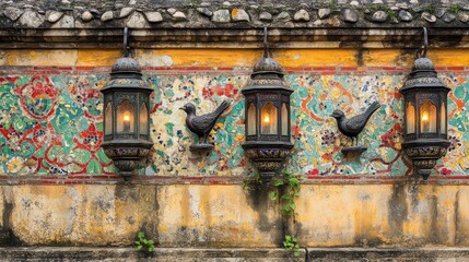 Fototapeta premium Ornate wall lamps on a historic building
