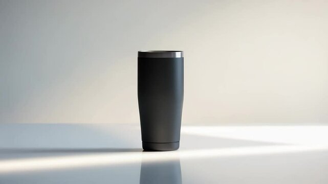 Black steel tumbler displayed on a white surface.
