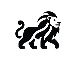 Lion full body symbol in flat black and white artwork