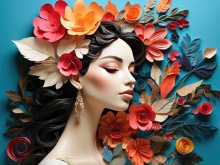 "AI-Generated Image of a Female Profile Silhouette with Flowers and Plants"