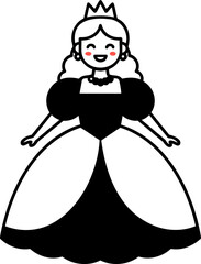 Smiling Cartoon Lady with Crown and Puffy Sleeves
