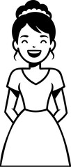 Cheerful Bride Cartoon with Hands Behind Back