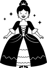 Happy Cartoon Princess in Elegant Gown with Crown