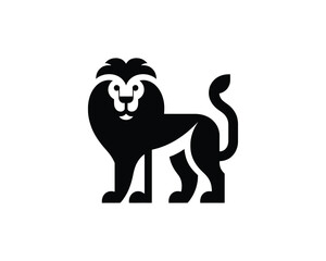 Lion Full Body Minimal Logo in Bold Black and White Design