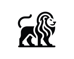 Modern Lion Logo Design in Simple Black and White Silhouette