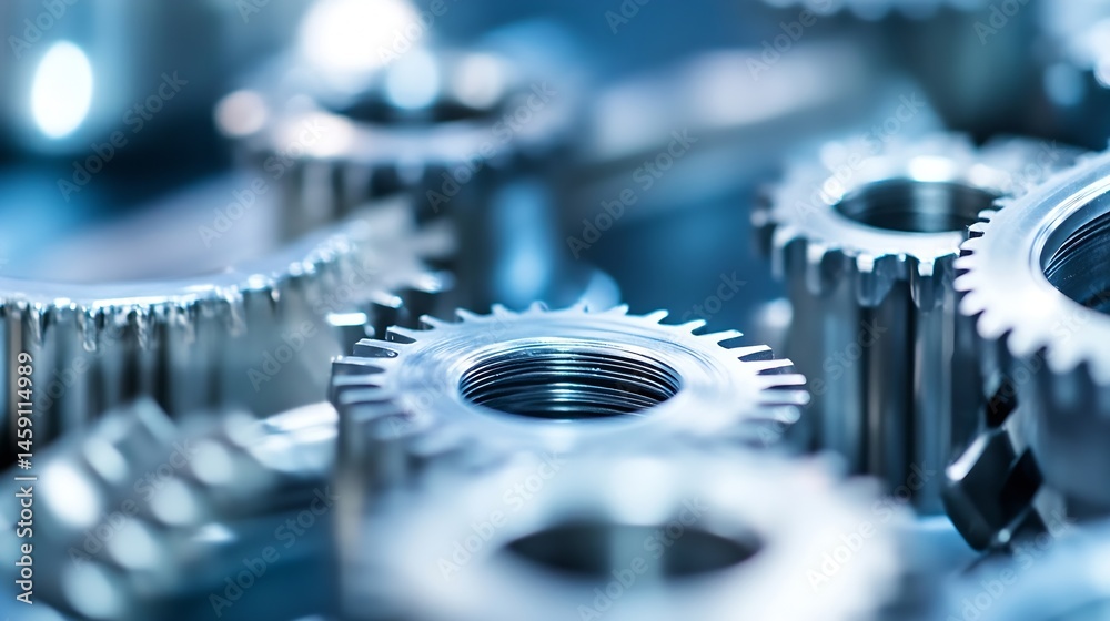 Aufkleber close-up view of intricate metal gears, showcasing precision engineering and complex mechanics. the 