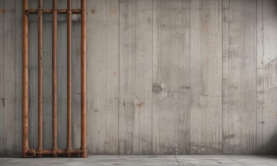 Grungy concrete wall with rusty pipes, glued poster mockup , light, display