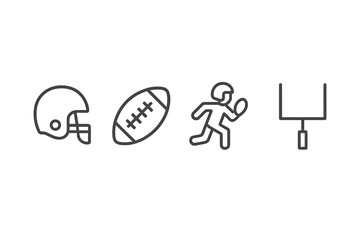 Collection of vector illustration icons representing football elements and activities in a simple outline style