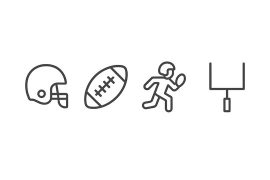 Collection of vector illustration icons representing football elements and activities in a simple outline style