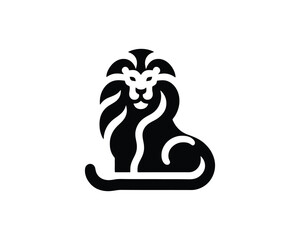 Minimal Lion Full Body Logo in Strong Black and White Silhouette