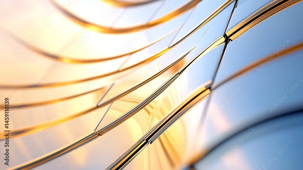 Poster abstract metallic gold and silver curved panels, creating a dynamic, modern, and elegant design. ide