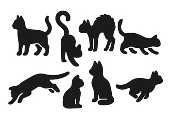 Vector illustration featuring various cat silhouettes in playful poses highlight the charm of feline creatures in a simple, artistic design