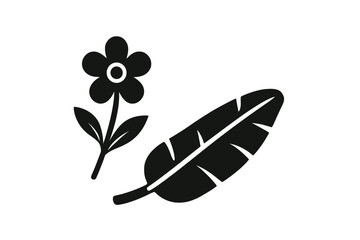 Vector illustration icon featuring a flower and a leaf in a simple design suitable for nature-themed graphics
