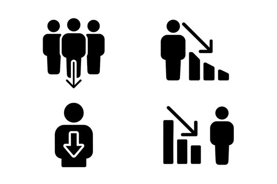 Vector illustration of decreasing trends in groups and individuals in a simple icon style