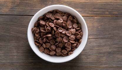 Fototapeta premium Bowl of chocolate cereal on wooden table