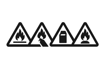 Warning symbols indicating fire hazards and safety measures in an industrial setting