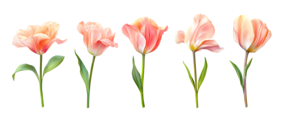 Pack of Peach Tulips HighResolution Images for Download set against transparent background