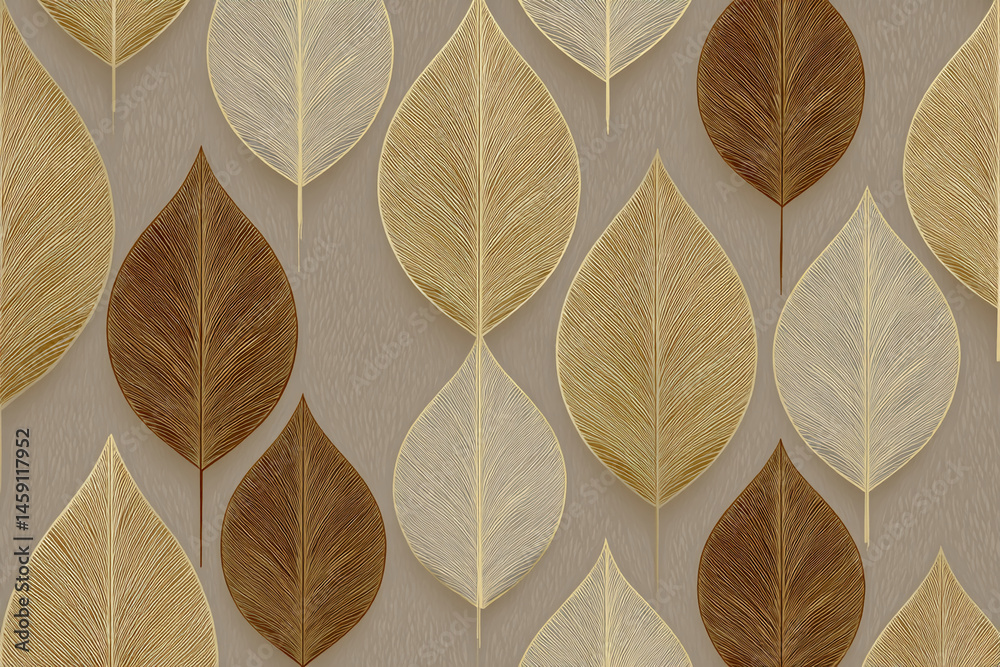 Poster Detailed image of stylized beige and brown leaves on a neutral background, creating a sophisticated and elegant pattern suitable for various design applications