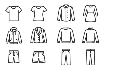 Fashionable vector illustration icons depicting a variety of clothing styles for different occasions in a stylish layout