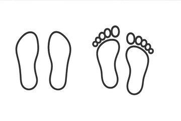 Outline of human footprints showing left and right foot prints in a minimalist vector illustration style for design purposes