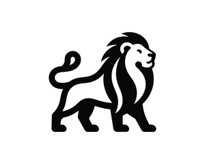 Clean Lion Logo in Black and White Full Body Silhouette Style