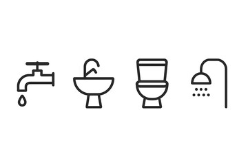 Fototapeta premium Vector illustration of bathroom fixtures including a faucet, sink, toilet, and shower, representing modern plumbing design trends