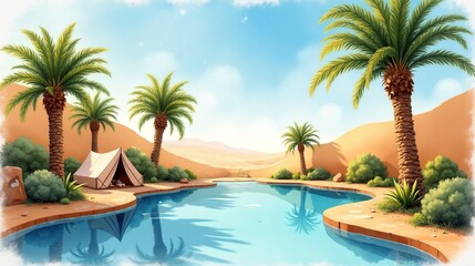 Fototapeta premium Paradise Found: A Traveler's Retreat in the Desert
