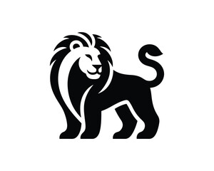 Playful Full Body Lion Logo in Minimal Black and White Design