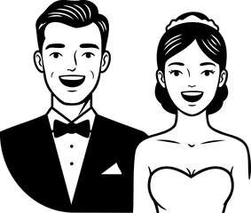 Happy Wedding Couple Portrait Illustration