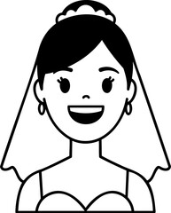 Smiling Bride Portrait with Veil Illustration