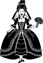 Elegant Bride with Bouquet in Ornate Gown Illustration