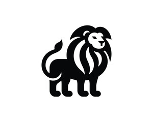 Playful Minimal Lion Logo in Iconic Black and White Full Body Style