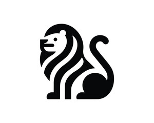 Clean Black and White Minimal Lion Logo with Playful Design