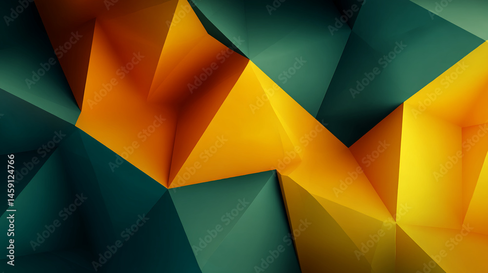 Aufkleber Abstract image of intersecting orange and green polygons creating a dynamic, three-dimensional effect, showcasing depth and contrast, ideal for modern design projects