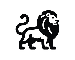 Playful Black and White Lion Full Body Logo in Minimalist Style