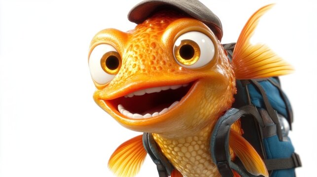 Animated fish with a backpack