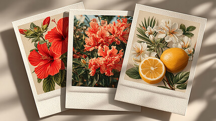 A collage of three Polaroid frame.