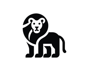 Iconic Black and White Lion Full Body Logo in Clean Minimal Style
