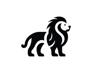 Clean Black and White Minimalist Lion Full Body Logo