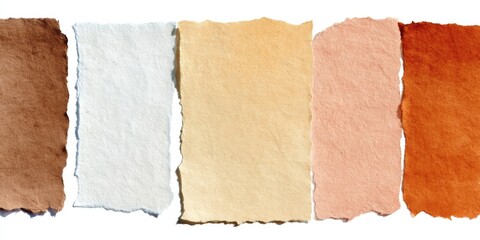 Fototapeta premium Torn colored paper textures displaying various warm tones in vertical alignment