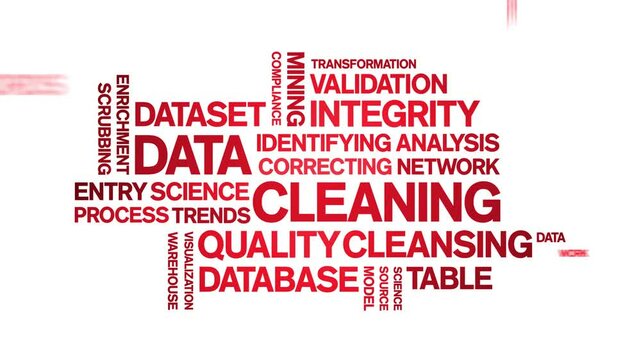 Data Cleaning animated word cloud;text design animation tag kinetic typography seamless loop.