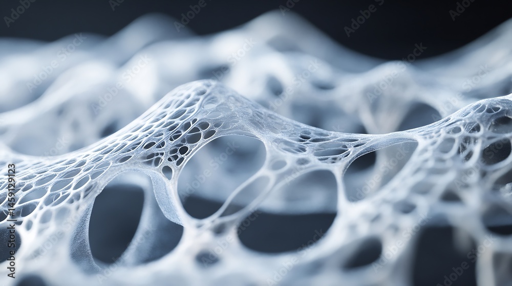 Aufkleber abstract 3d render of a white, organic, network structure with interconnected holes and cavities, re