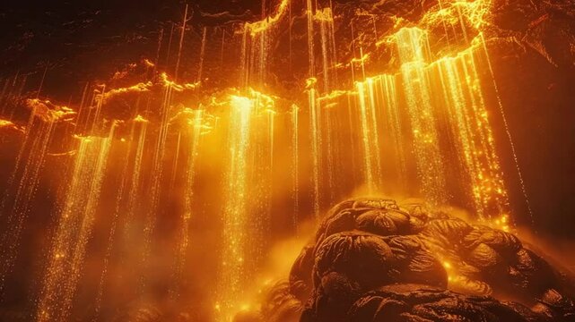 Fiery waterfall landscape artistic footage