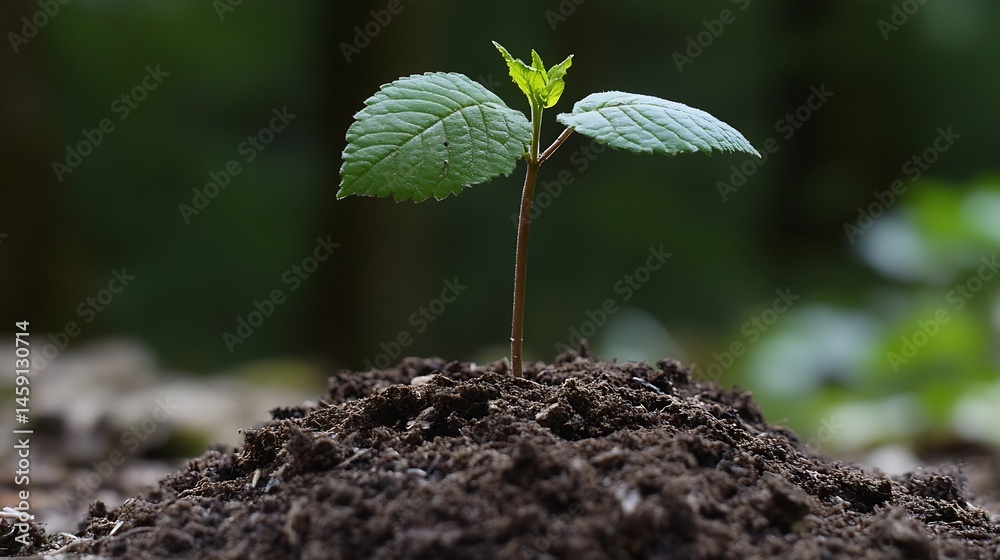 Poster a small green sprout emerges from dark soil, its delicate leaves reaching towards the sunlight in a 