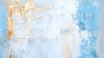 Fototapeta premium Abstract textured art painting in pale blue, beige, and gold hues, featuring distressed and layered effects, ideal for backgrounds or design projects. : Generative AI