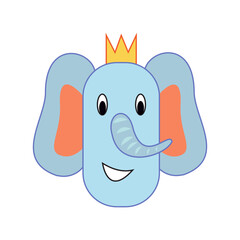 Cartoon elephant head with big ears and yellow crown.
