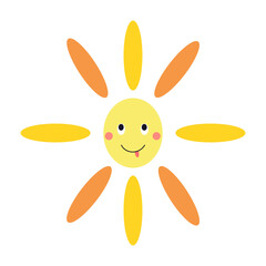 Smiling cartoon sun with mixed orange and yellow rays.