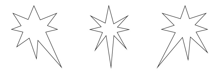 Trio of outlined star shapes in black on white.