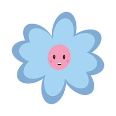 Blue flower with pink smiling face in the center.